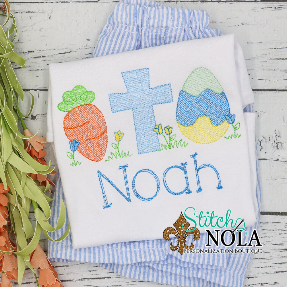 Personalized Easter Cross Carrot & Egg Sketch Shirt