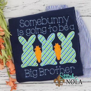 Personalized Somebunny Is Going To Be A Big Brother Applique Colored Garment