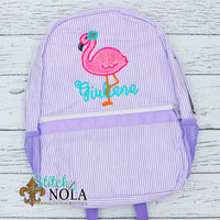 Personalized Seersucker Backpack with Flamingo Applique, Seersucker Diaper Bag, Seersucker School Bag, Seersucker Bag, Diaper Bag, School Bag, Book
