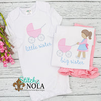 Personalized Big Sister Little Sister With Stroller Sketch Shirt