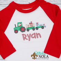 Personalized Christmas Tractor with Santa & Presents Sketch Shirt
