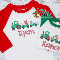 Personalized Christmas Tractor with Santa & Presents Sketch Shirt