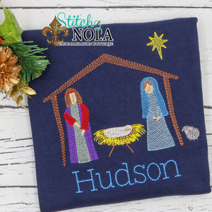 Personalized Christmas Jesus in Manger Sketch Shirt Colored Garment