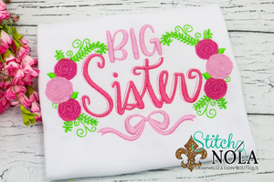 Personalized Big Sister With Flowers Sketch Shirt