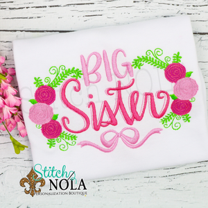 Personalized Big Sister With Flowers Sketch Shirt