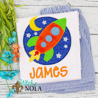 Personalized Rocket in Circle Applique Shirt
