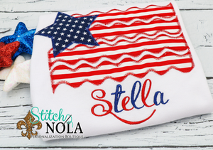Personalized American Flag With Big Star & Zig Zag Stripes Applique Shirt