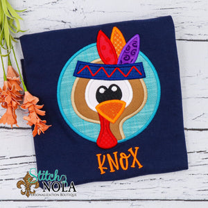Personalized Turkey Head on Circle Applique Colored Garment