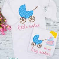 Personalized Big Sister & Little Sister With Stroller Applique Shirt