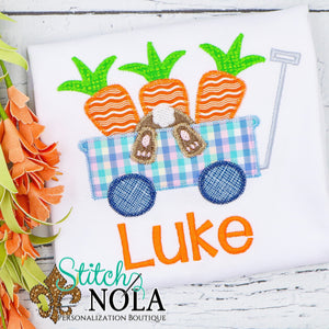 Personalized Wagon with Easter Bunny & Carrots Appliqué Shirt