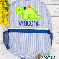Personalized Seersucker Backpack with Dinosaur Applique, Seersucker Diaper Bag, Seersucker School Bag, Seersucker Bag, Diaper Bag, School Bag, Book