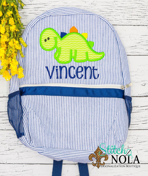Personalized Seersucker Backpack with Floral Llama Alpha Applique