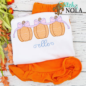 Personalized Pumpkin Trio with Bows Sketch Shirt