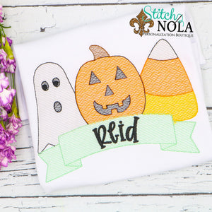 Personalized Halloween Ghost Pumpkin Candy Corn Trio Sketch Shirt