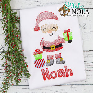 Personalized Christmas Santa with Presents Sketch Shirt