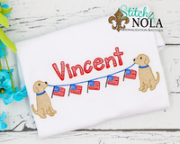 Personalized American Flags On A String With Dogs Sketch Shirt
