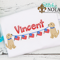 Personalized American Flags On A String With Dogs Sketch Shirt