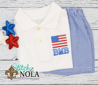 Personalized American Flag with Monogram Collared Shirt
