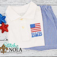 Personalized American Flag with Monogram Collared Shirt