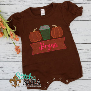 Personalized Fall Pumpkins Coffee Trio Sketch on Colored Garment