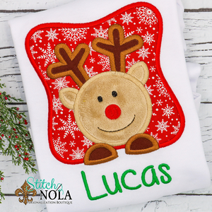 Personalized Christmas Reindeer in Box Applique Shirt