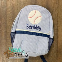Personalized Seersucker Backpack with Baseball Applique, Seersucker Diaper Bag, Seersucker School Bag, Seersucker Bag, Diaper Bag, School Bag, Book