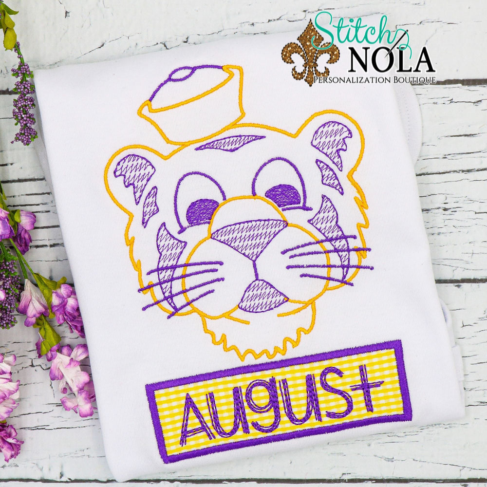Personalized Purple and Gold Tiger With Banner Applique Shirt