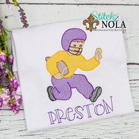 PERSONALIZED PURPLE AND GOLD FOOTBALL PLAYER SKETCH SHIRT