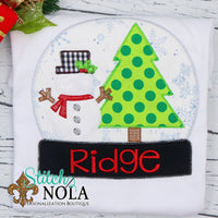 Personalized Christmas Snow Globe with Tree & Snowman  Applique Shirt
