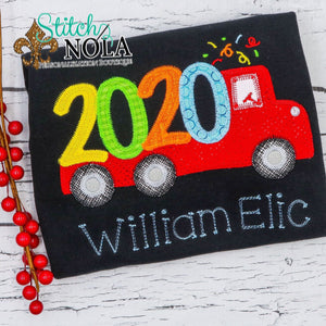 Personalized New Years 2020 Train Appliqué on Colored Garment