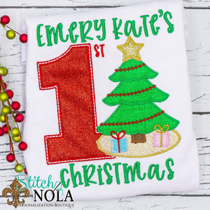 Personalized 1st Christmas with Tree Applique Shirt