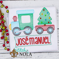 Personalized Christmas Train with Tree Sketch Shirt
