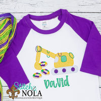 Personalized Mardi Gras Excavator with King Cake Sketch Shirt
