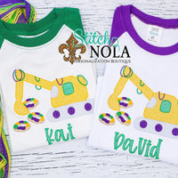 Personalized Mardi Gras Excavator with King Cake Sketch Shirt