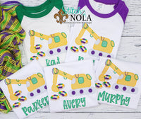 Personalized Mardi Gras Excavator with King Cake Sketch Shirt
