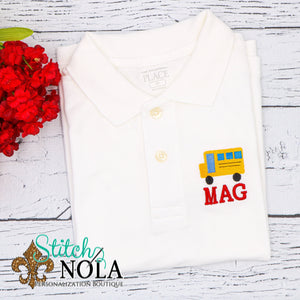 Personalized Back To School Collared Shirt with School Bus