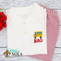 Personalized Back To School Collared Shirt with School Bus