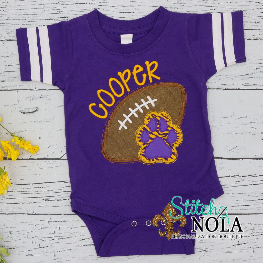Personalized Football With Paw Print Applique Colored Garment