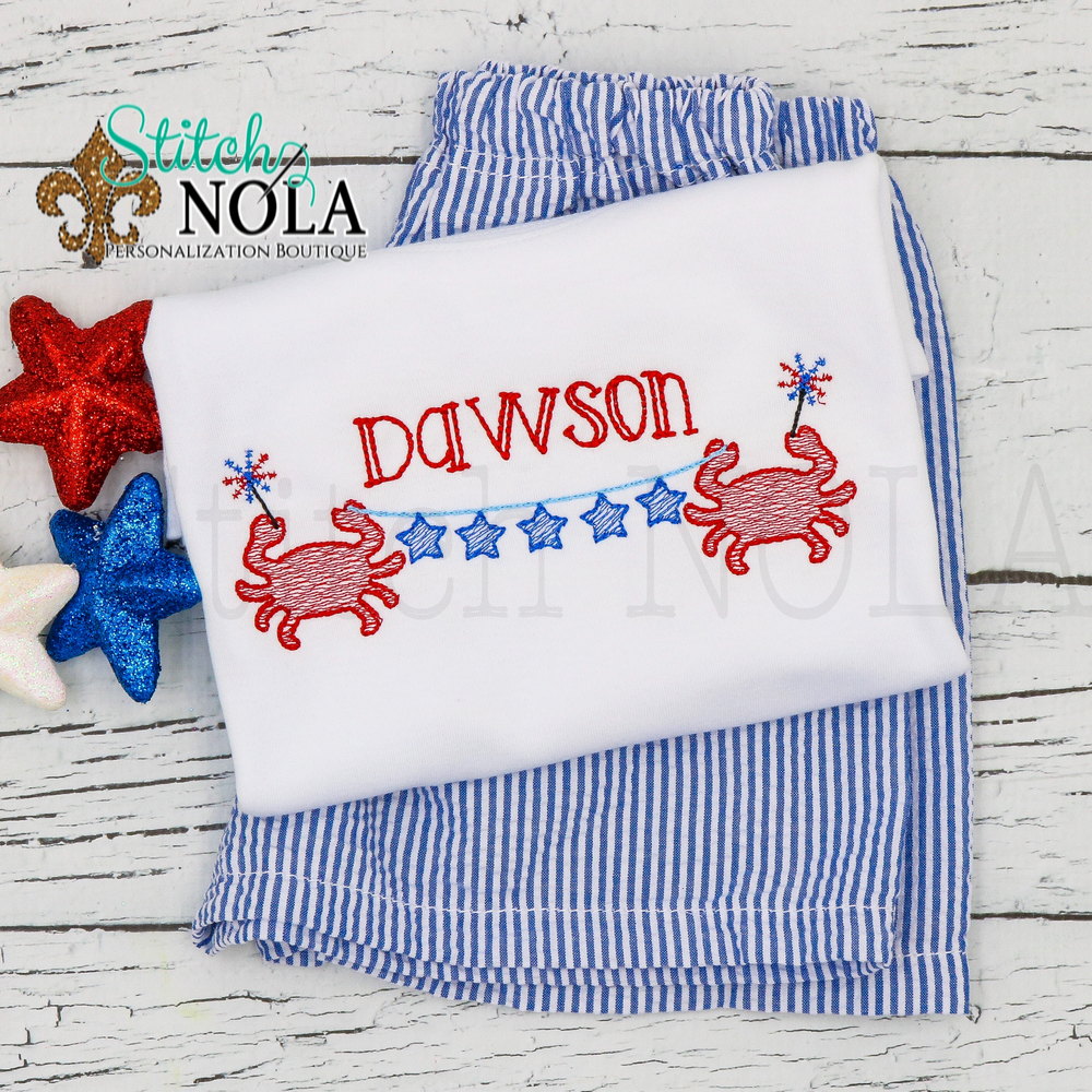 Personalized Patriotic Stars On A String With Crabs Sketch Shirt