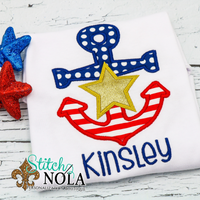 Personalized Patriotic Anchor With Gold Star Applique Shirt