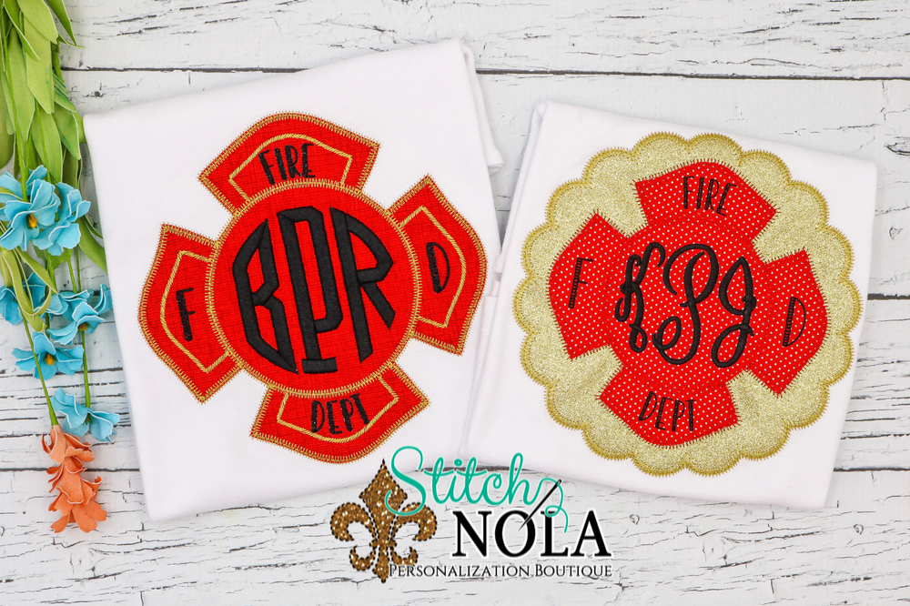 Personalized Firefighter Patch with Monogram Applique Shirt