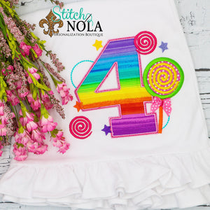 Personalized Birthday Rainbow Lollipop Appliqué Shirt