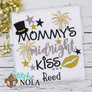 Personalized New Years Mommy's Midnight Kiss Sketch Shirt