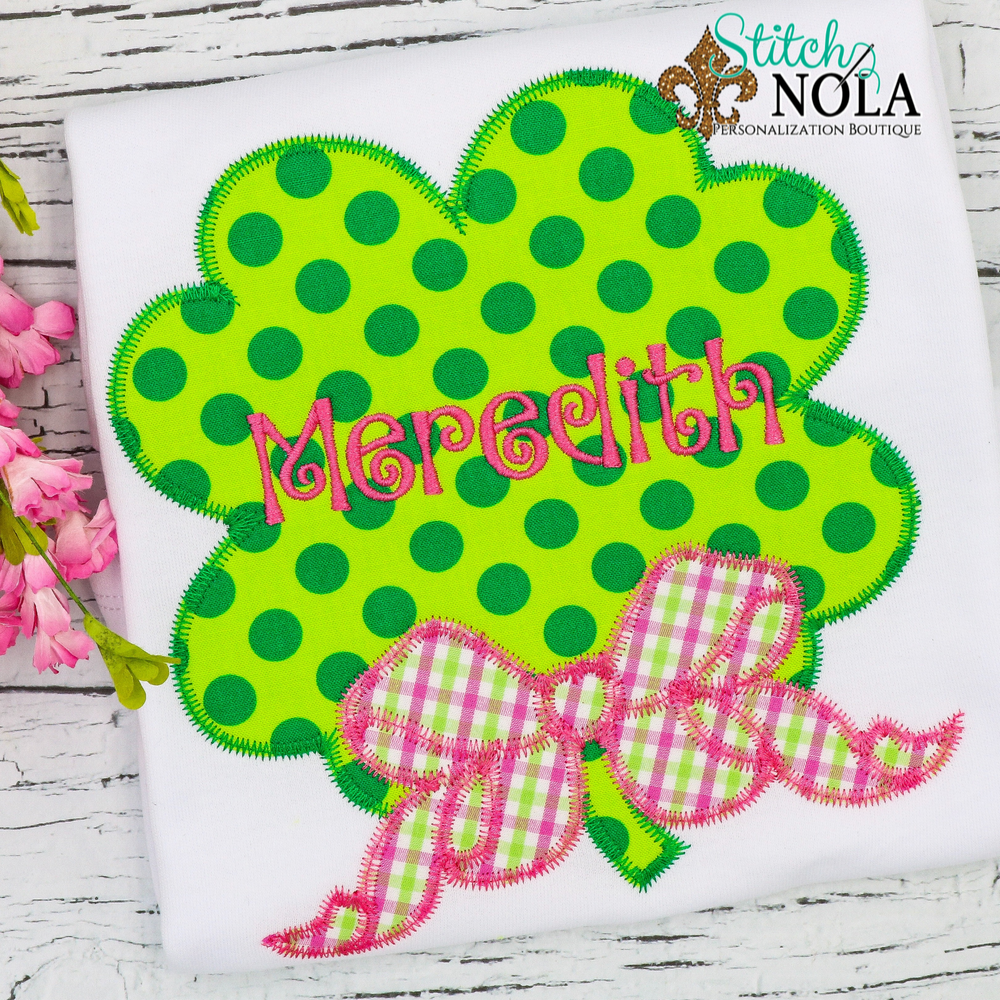 Personalized St. Patrick's Day Clover with Bow Appliqué Shirt