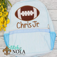 Personalized Seersucker Backpack with Football Applique, Seersucker Diaper Bag, Seersucker School Bag, Seersucker Bag, Diaper Bag, School Bag, Book
