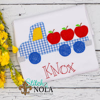 Personalized Back to School Flatbed Truck with Apple Applique Shirt