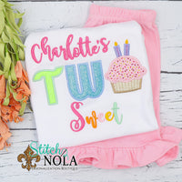 Personalized Two Sweet Birthday Cupcake Appliqué Shirt
