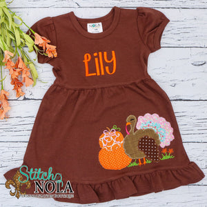 Personalized Turkey With Pumpkins Applique Colored Garment