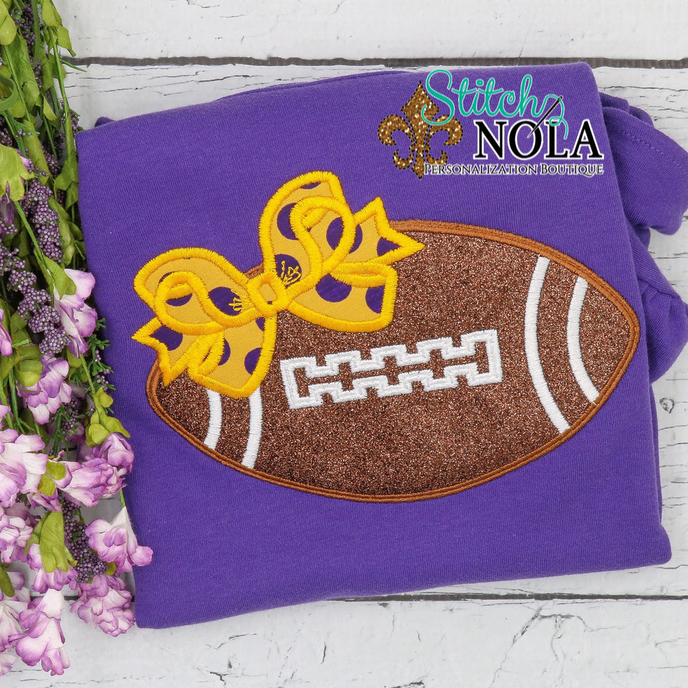 Personalized Purple and Gold Football with Bow Colored Garment