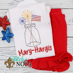 Personalized Patriotic Fireworks in Mason Jar Sketch Shirt